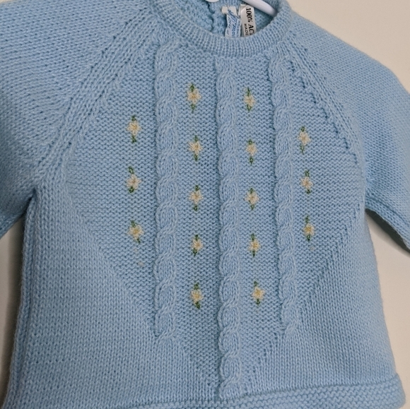 Vintage Woodard & Lothrop Knit Flower Blue Sweater Made in Italy 6-9m - Picture 3 of 4
